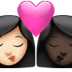 👩🏻‍❤️‍💋‍👩🏿 kiss: woman, woman, light skin tone, dark skin tone display on Apple